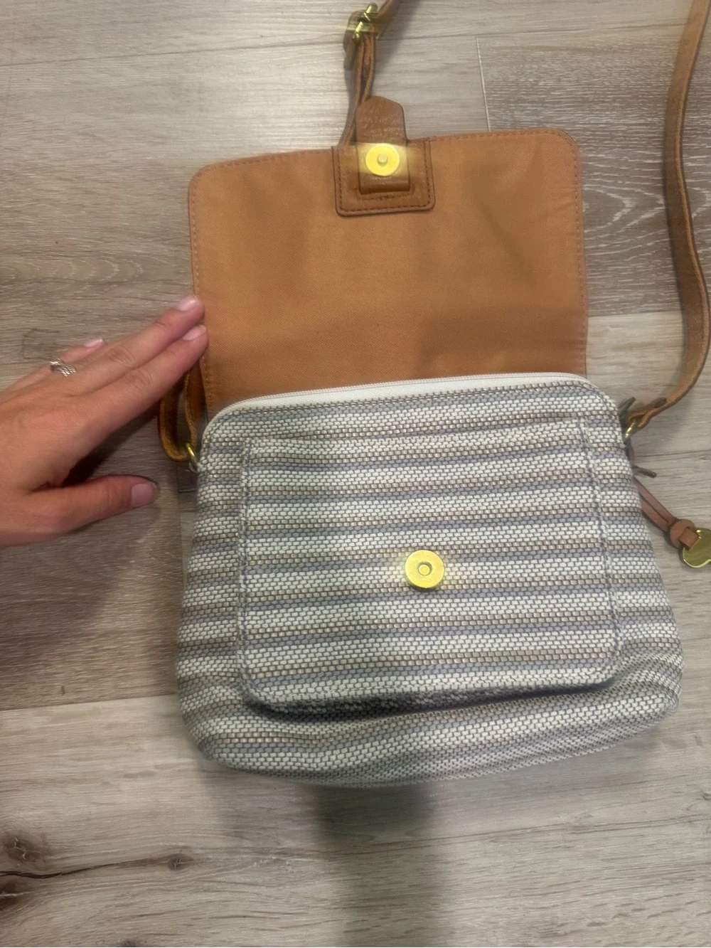 Fossil Brown Leather-Trim Woven Crossbody Bag